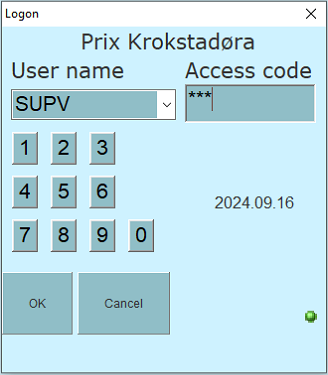 Login screen with SUPV user