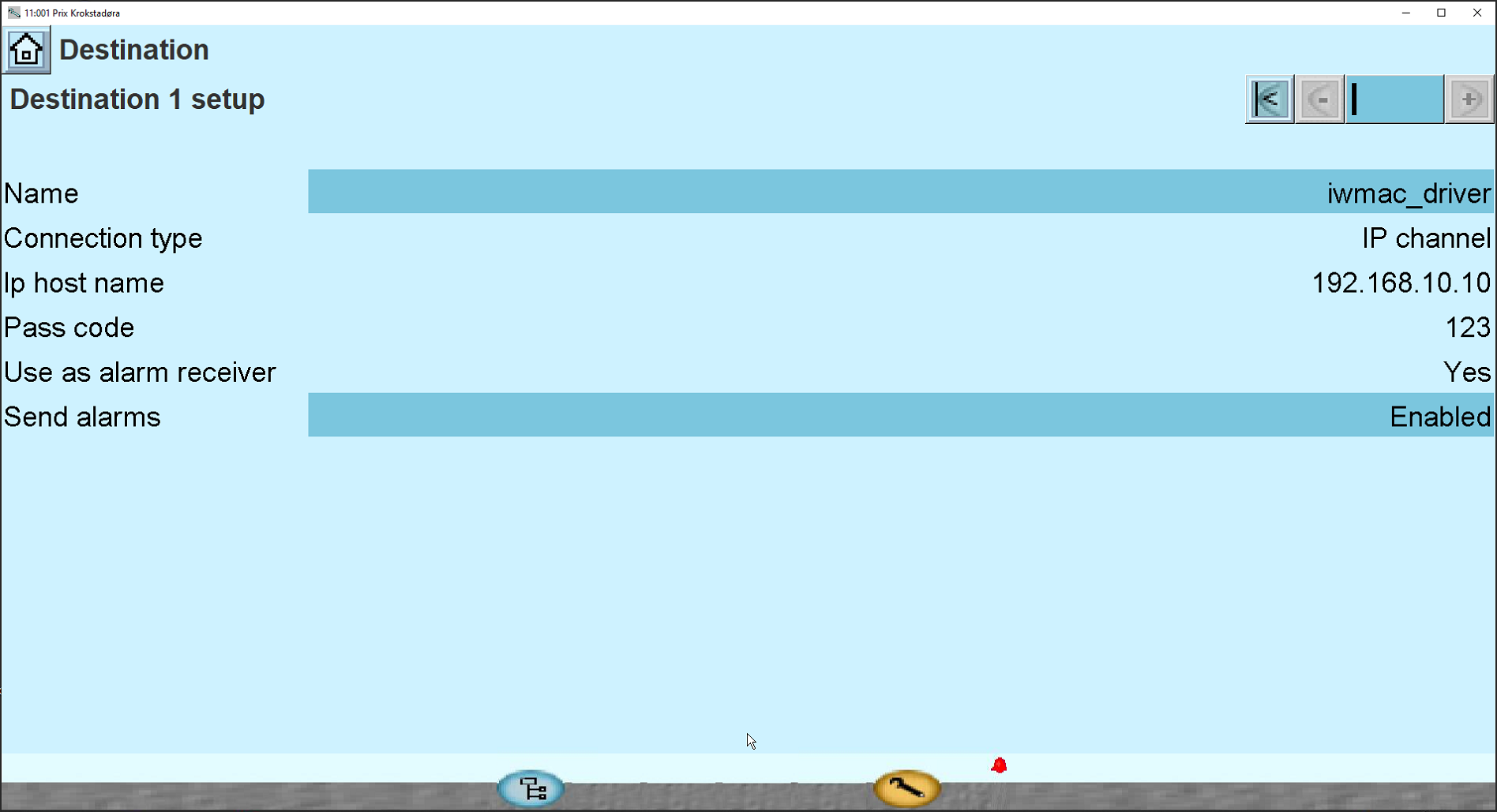 Destination setup in Service Tool