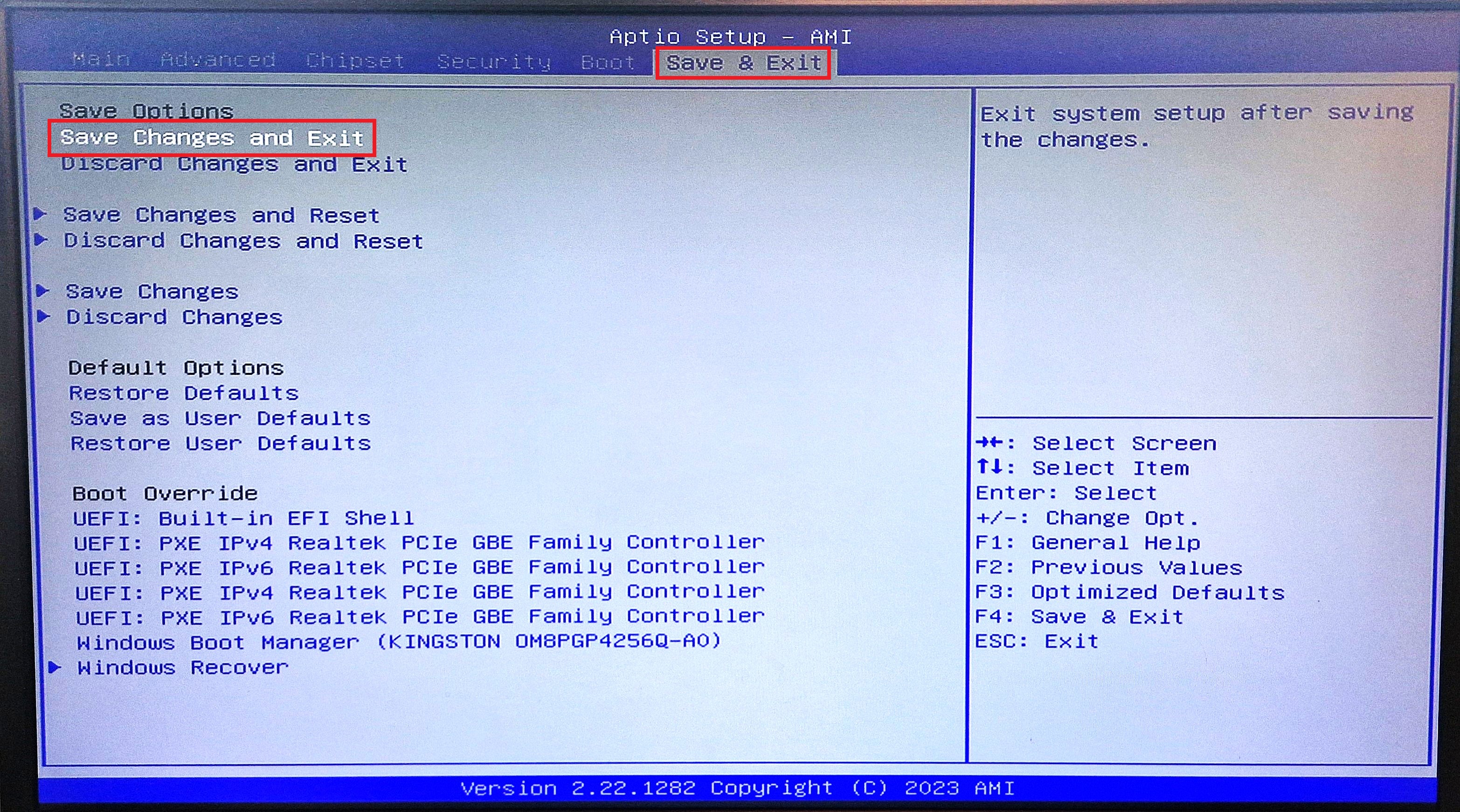 Save Changes and Exit