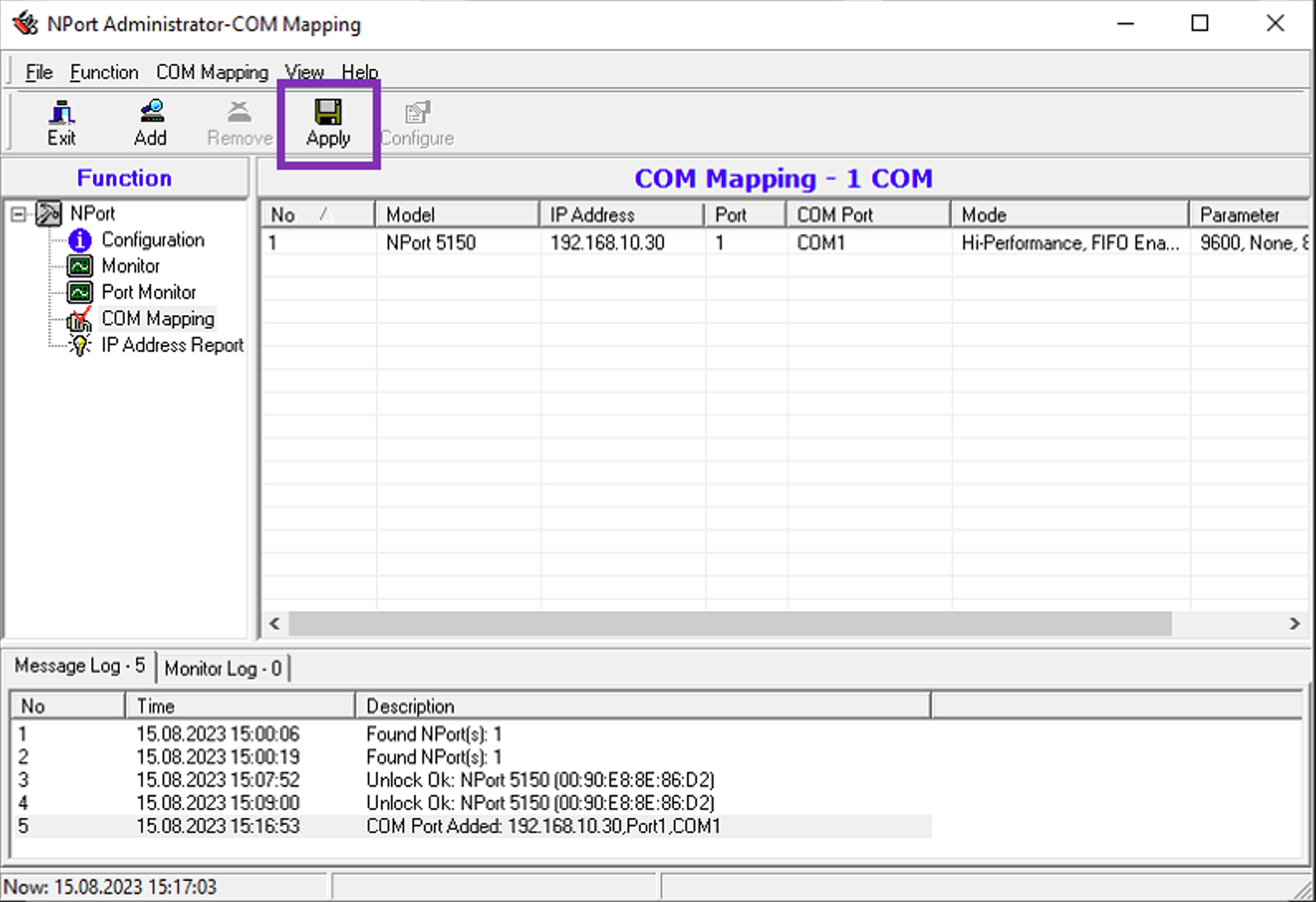 COM-Mapping bestätigen